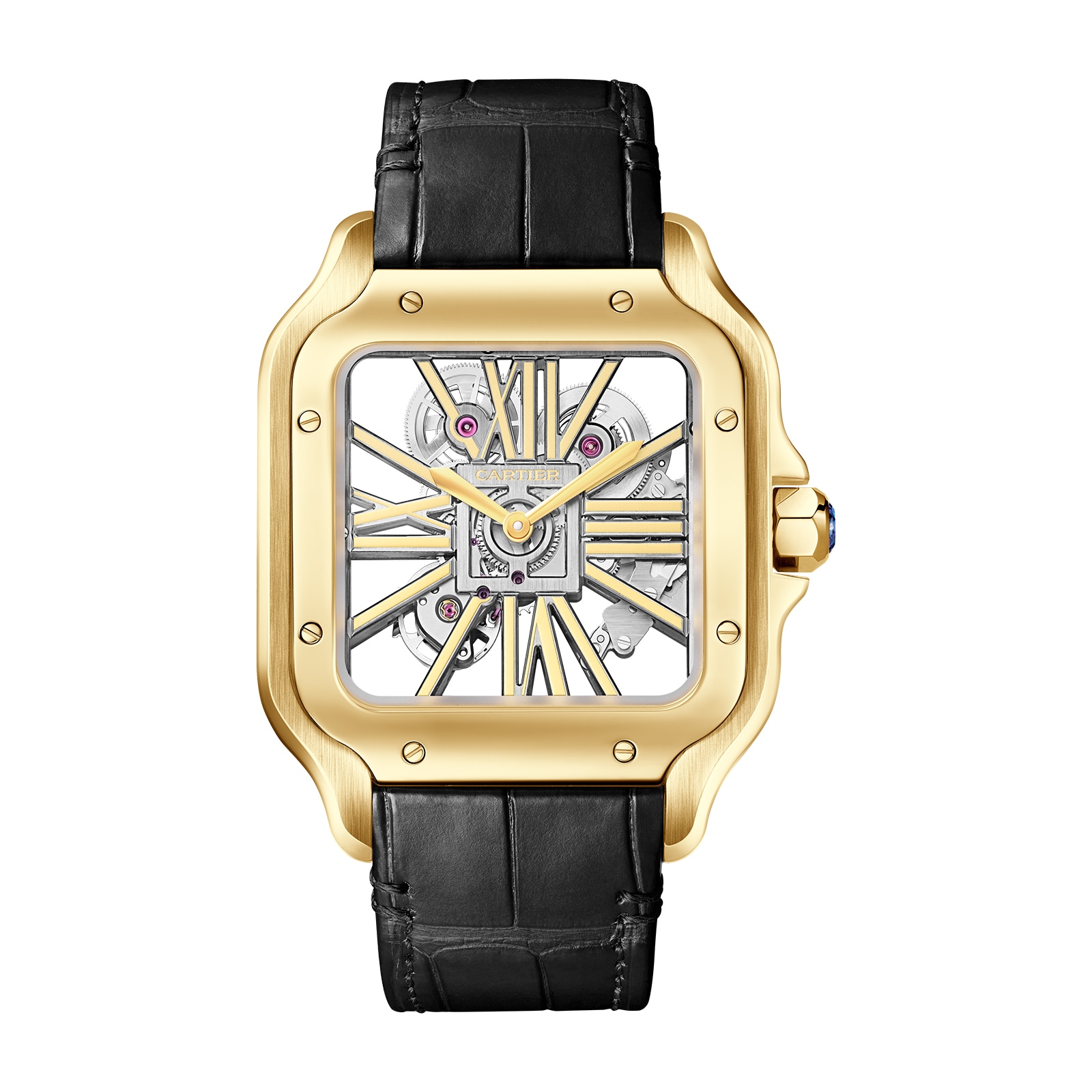 Cartier Santos De Cartier Skeleton Watch, Large Model, Skeleton Mechanical Movement With Manual Winding 9612 MC, Yellow Gold Cartier Santos De Cartier Skeleton Watch, Large Model, Skeleton Mechanical Movement With Manual Winding 9612 MC, Yellow Gold