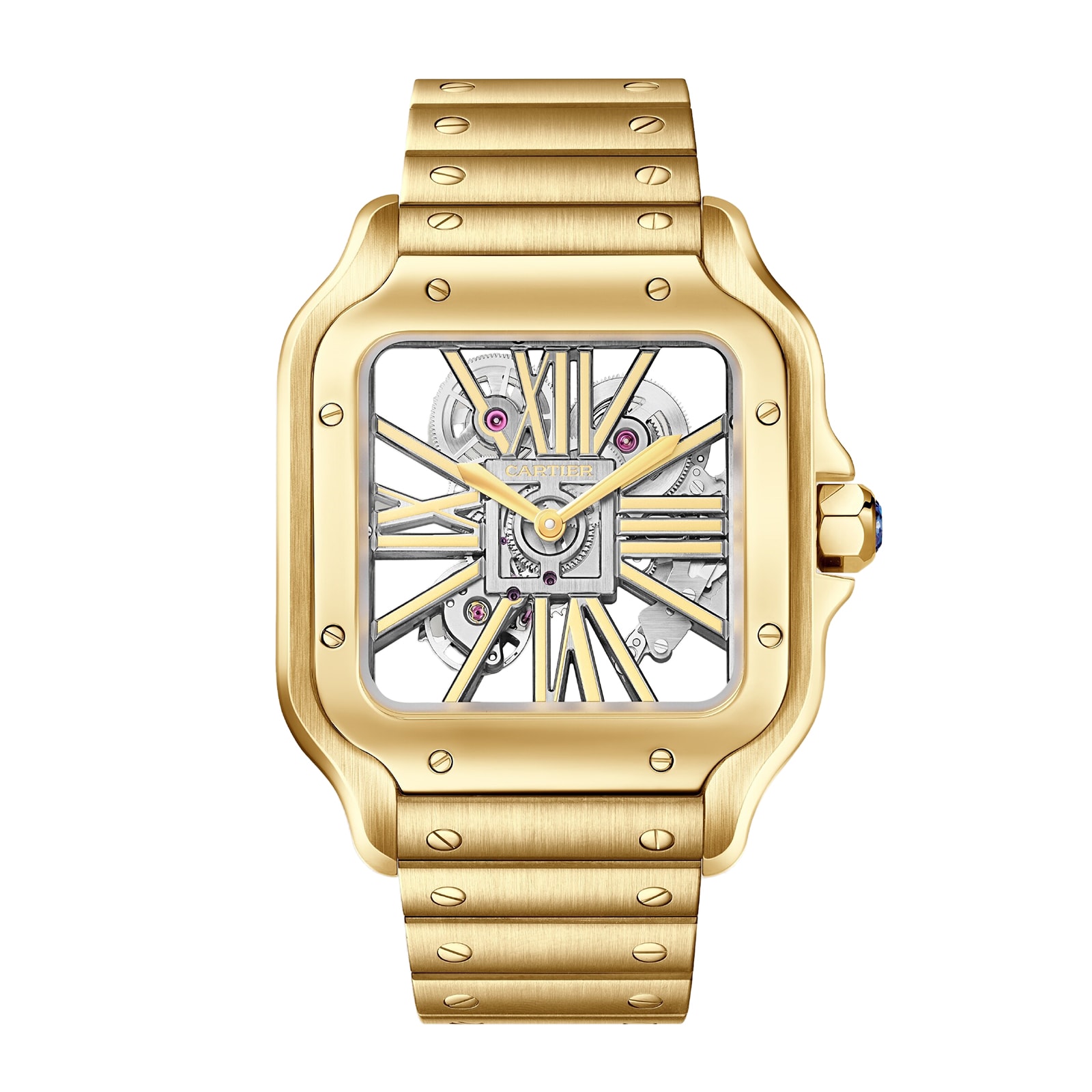 Cartier Santos De Cartier Skeleton Watch, Large Model, Skeleton Mechanical Movement With Manual Winding 9612 MC, Yellow Gold Cartier Santos De Cartier Skeleton Watch, Large Model, Skeleton Mechanical Movement With Manual Winding 9612 MC, Yellow Gold