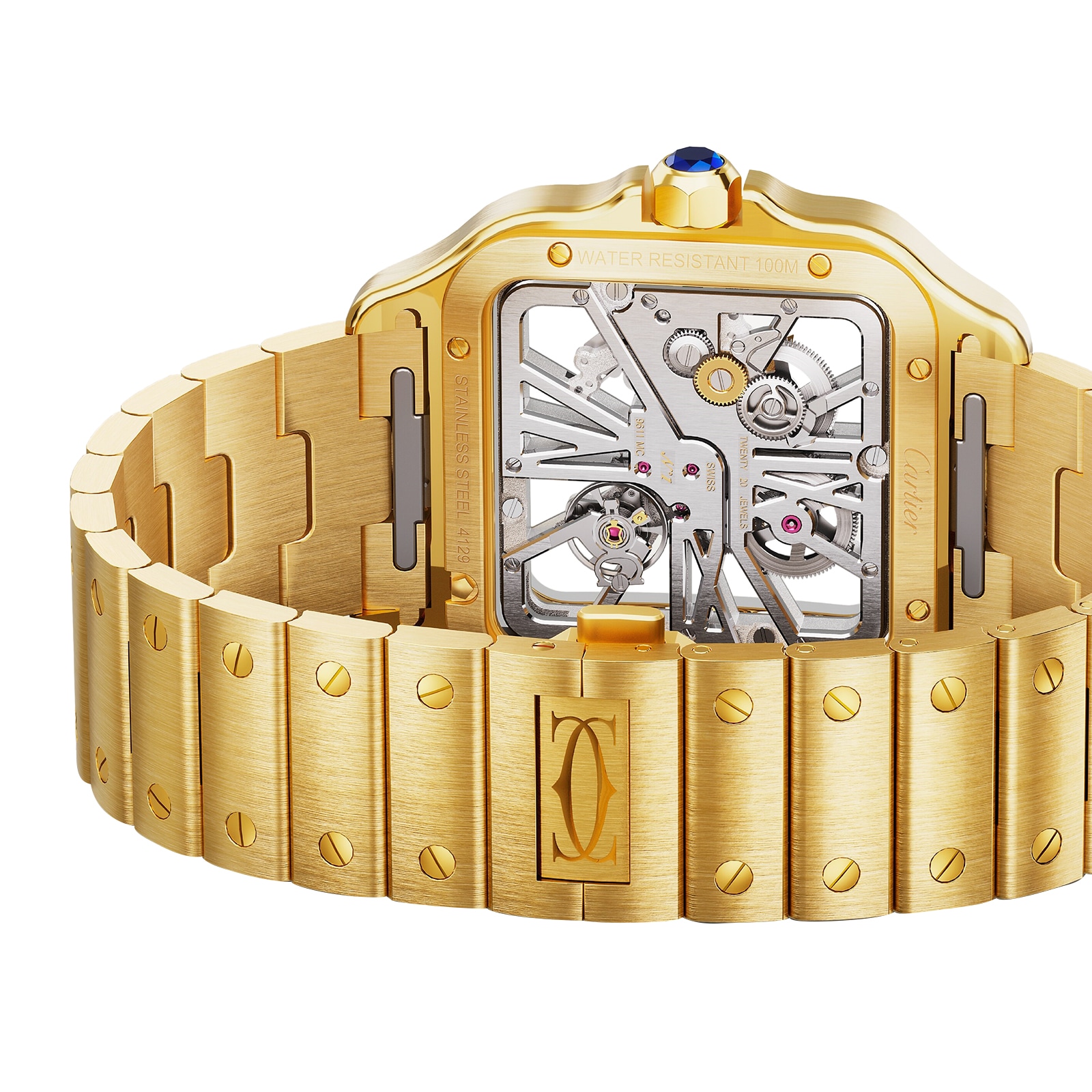 Cartier Santos De Cartier Skeleton Watch, Large Model, Skeleton Mechanical Movement With Manual Winding 9612 MC, Yellow Gold Cartier Santos De Cartier Skeleton Watch, Large Model, Skeleton Mechanical Movement With Manual Winding 9612 MC, Yellow Gold