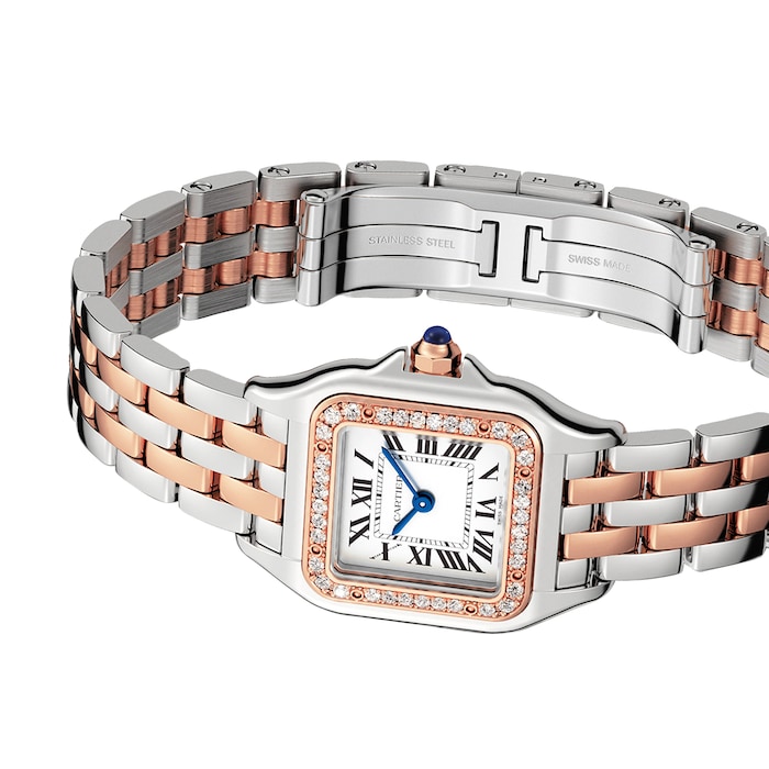 Cartier Panthère De Cartier Watch Small Model, Quartz Movement, Rose Gold, Steel, Diamonds