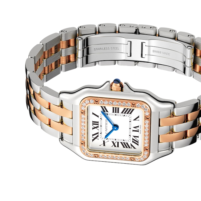 Cartier Panthère De Cartier Watch Medium Model, Quartz Movement, Rose Gold, Steel, Diamonds