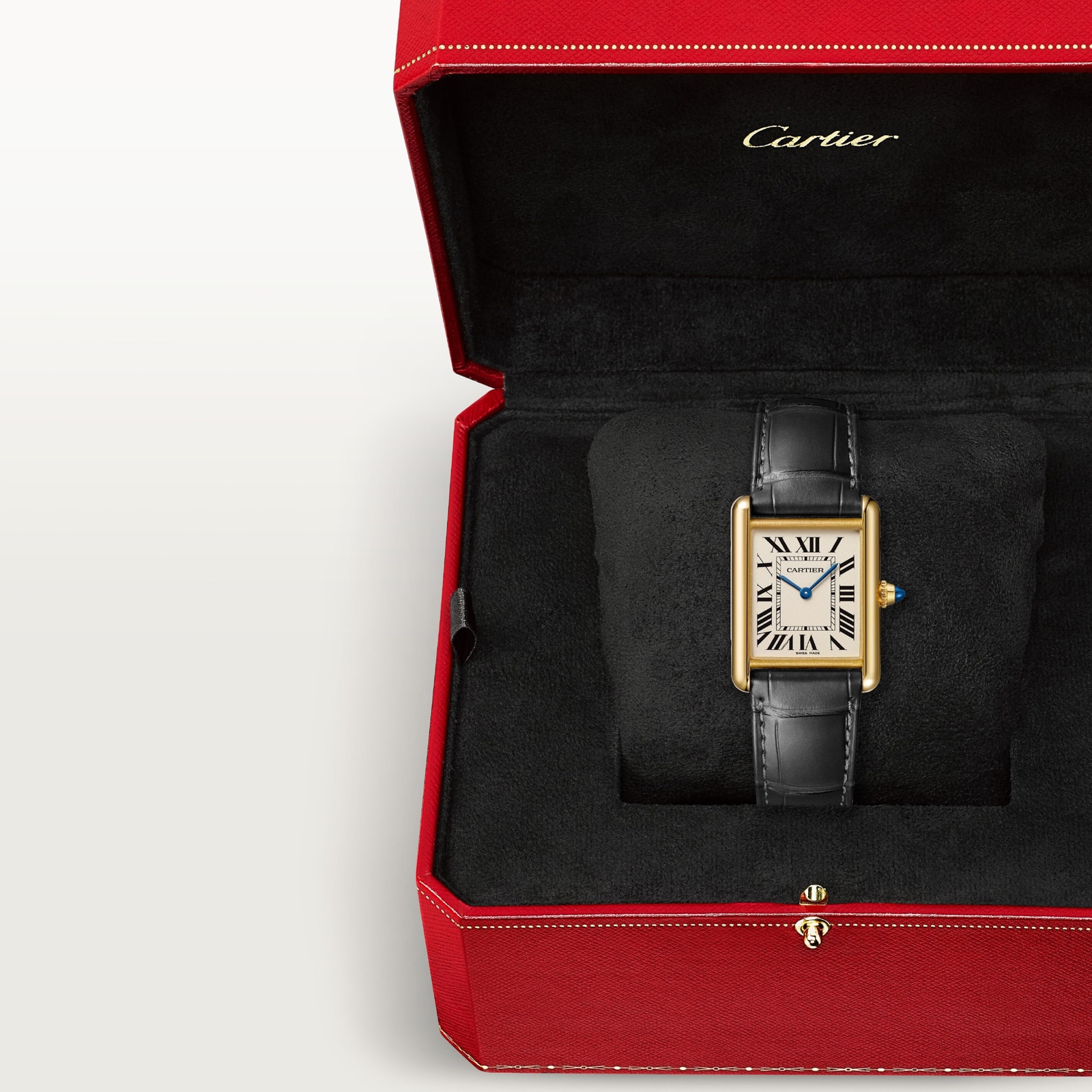 Cartier Tank Louis Cartier Watch Medium Model, Quartz Movement, Yellow Gold, Leather