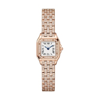 Cartier Panthere de Cartier watch, mini model, quartz movement. Rose gold 750/1000 case set with 32 brilliant-cut diamonds totalling 0.15 carats. Dimensions: 25 mm x 20 mm