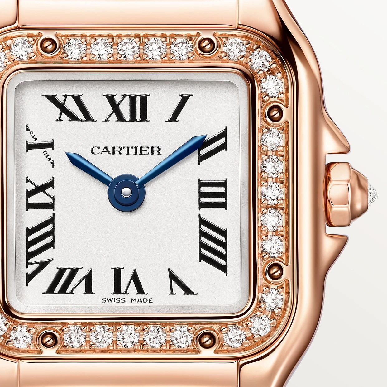 Cartier Panthere de Cartier watch, mini model, quartz movement. Rose gold 750/1000 case set with 32 brilliant-cut diamonds totalling 0.15 carats. Dimensions: 25 mm x 20 mm
