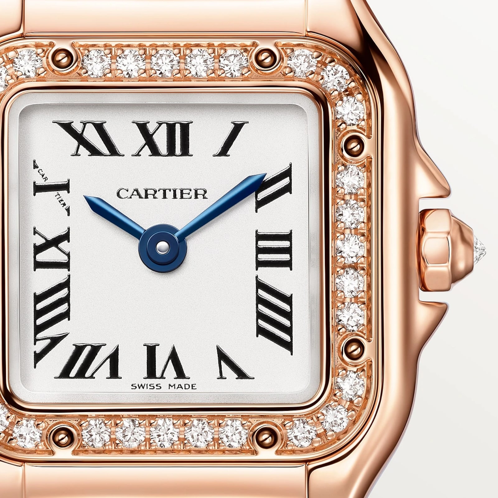 Cartier Panthere de Cartier watch, mini model, quartz movement. Rose gold 750/1000 case set with 32 brilliant-cut diamonds totalling 0.15 carats. Dimensions: 25 mm x 20 mm