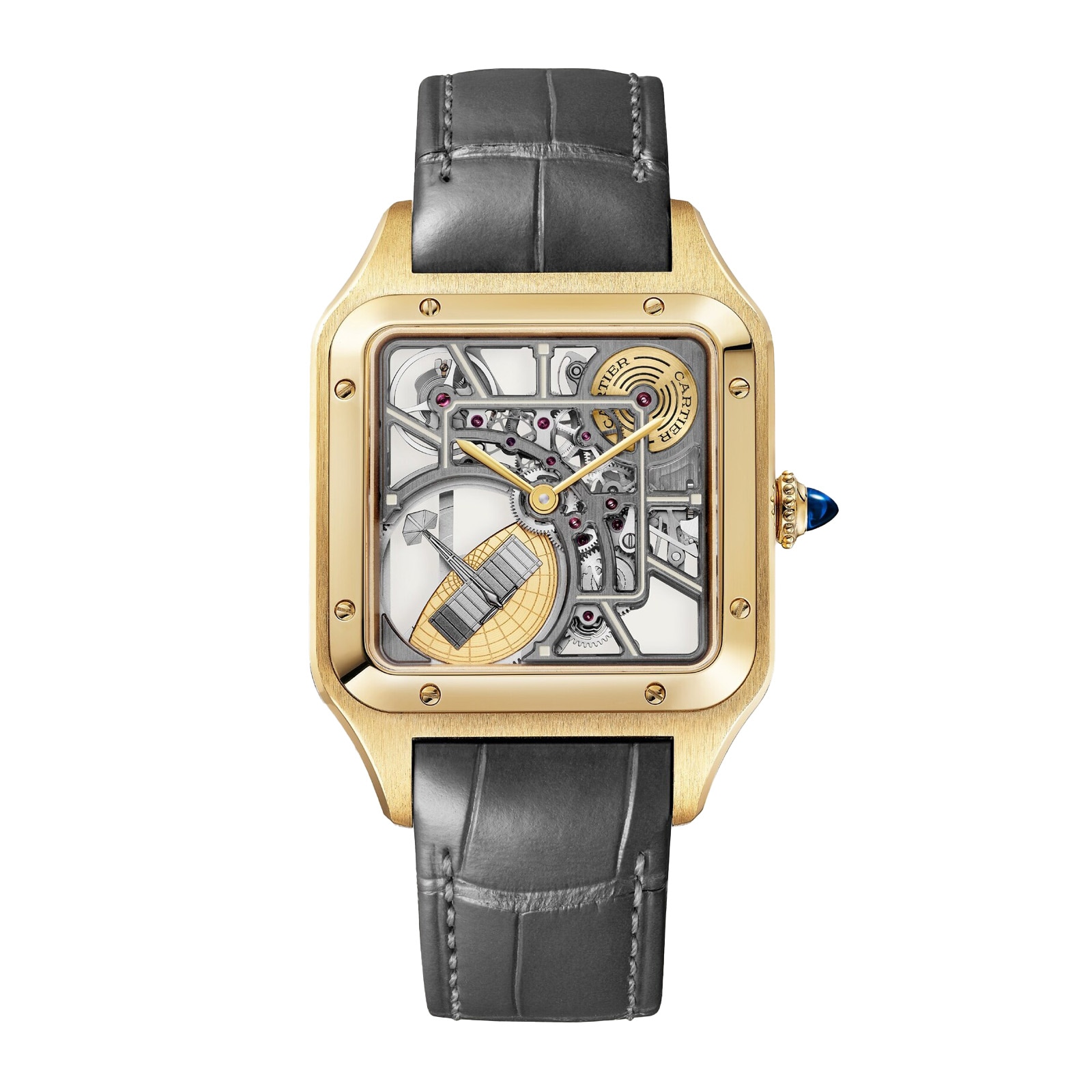 Cartier Santos-Dumont Micro-Rotor Skeleton Watch, Large Model, Automatic Mechanical Movement, 18K Yellow Gold Case