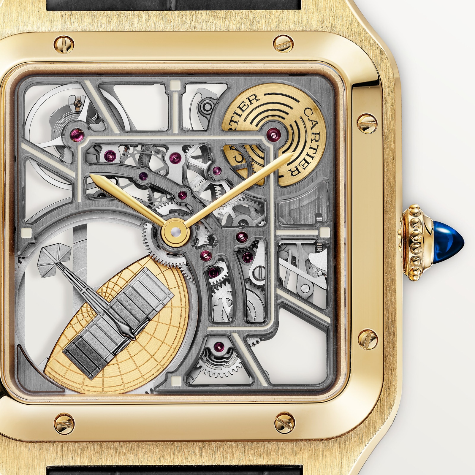 Cartier Santos-Dumont Micro-Rotor Skeleton Watch, Large Model, Automatic Mechanical Movement, 18K Yellow Gold Case