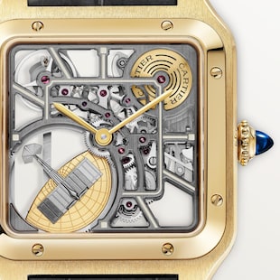 Cartier Santos-Dumont Micro-Rotor Skeleton Watch, Large Model, Automatic Mechanical Movement, 18K Yellow Gold Case