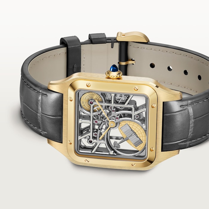 Cartier Santos-Dumont Micro-Rotor Skeleton Watch, Large Model, Automatic Mechanical Movement, 18K Yellow Gold Case