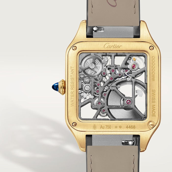 Cartier Santos-Dumont Micro-Rotor Skeleton Watch, Large Model, Automatic Mechanical Movement, 18K Yellow Gold Case
