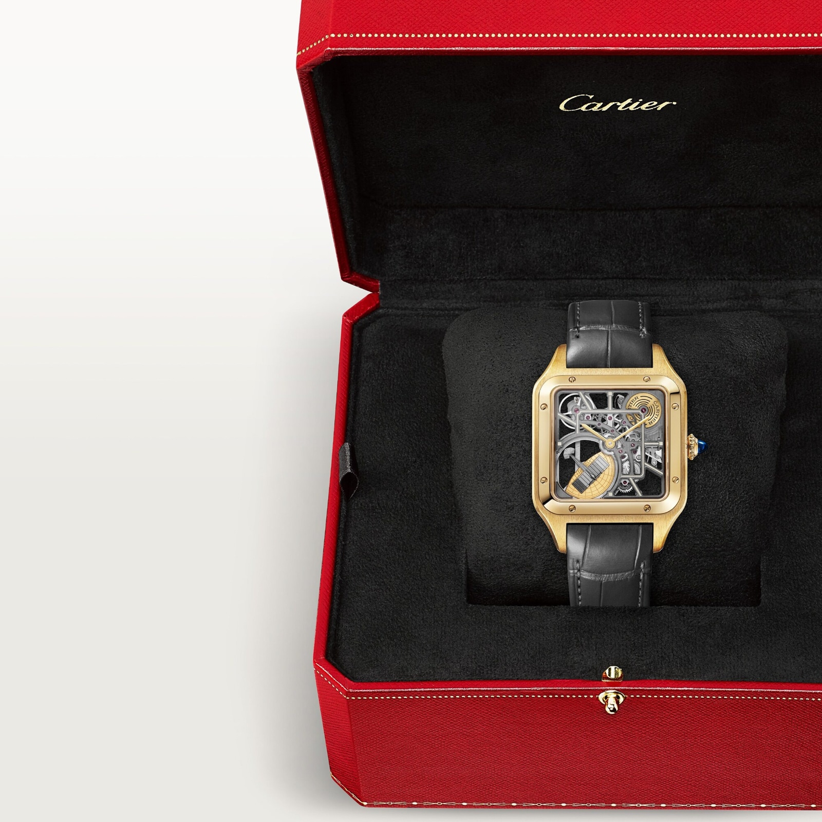 Cartier Santos-Dumont Micro-Rotor Skeleton Watch, Large Model, Automatic Mechanical Movement, 18K Yellow Gold Case Cartier Santos-Dumont Micro-Rotor Skeleton Watch, Large Model, Automatic Mechanical Movement, 18K Yellow Gold Case