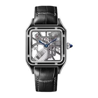 Cartier Santos-Dumont micro-rotor skeleton watch, large model, automatic mechanical movement, Steel case