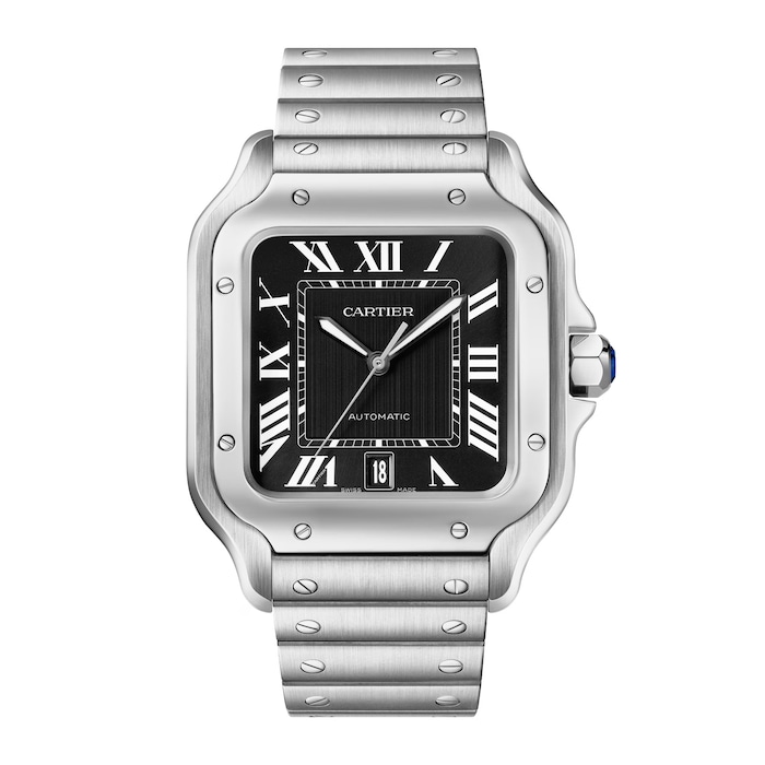 Cartier Santos watch, large model, mechanical movement with automatic winding, caliber 1847 MC. Steel case