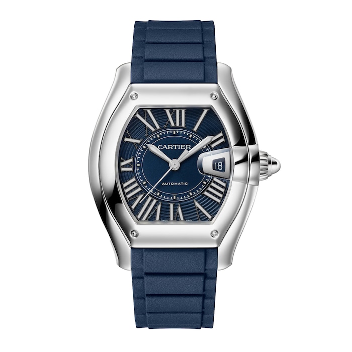Cartier Roadster watch, large model, Manufacture mechanical movement with automatic winding, Steel case, blue PVD dial.