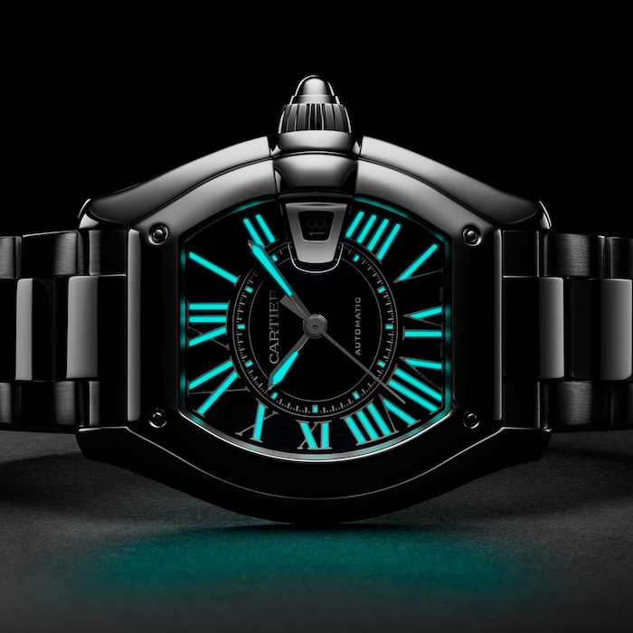 Cartier Roadster watch, large model, Manufacture mechanical movement with automatic winding, Steel case, blue PVD dial.