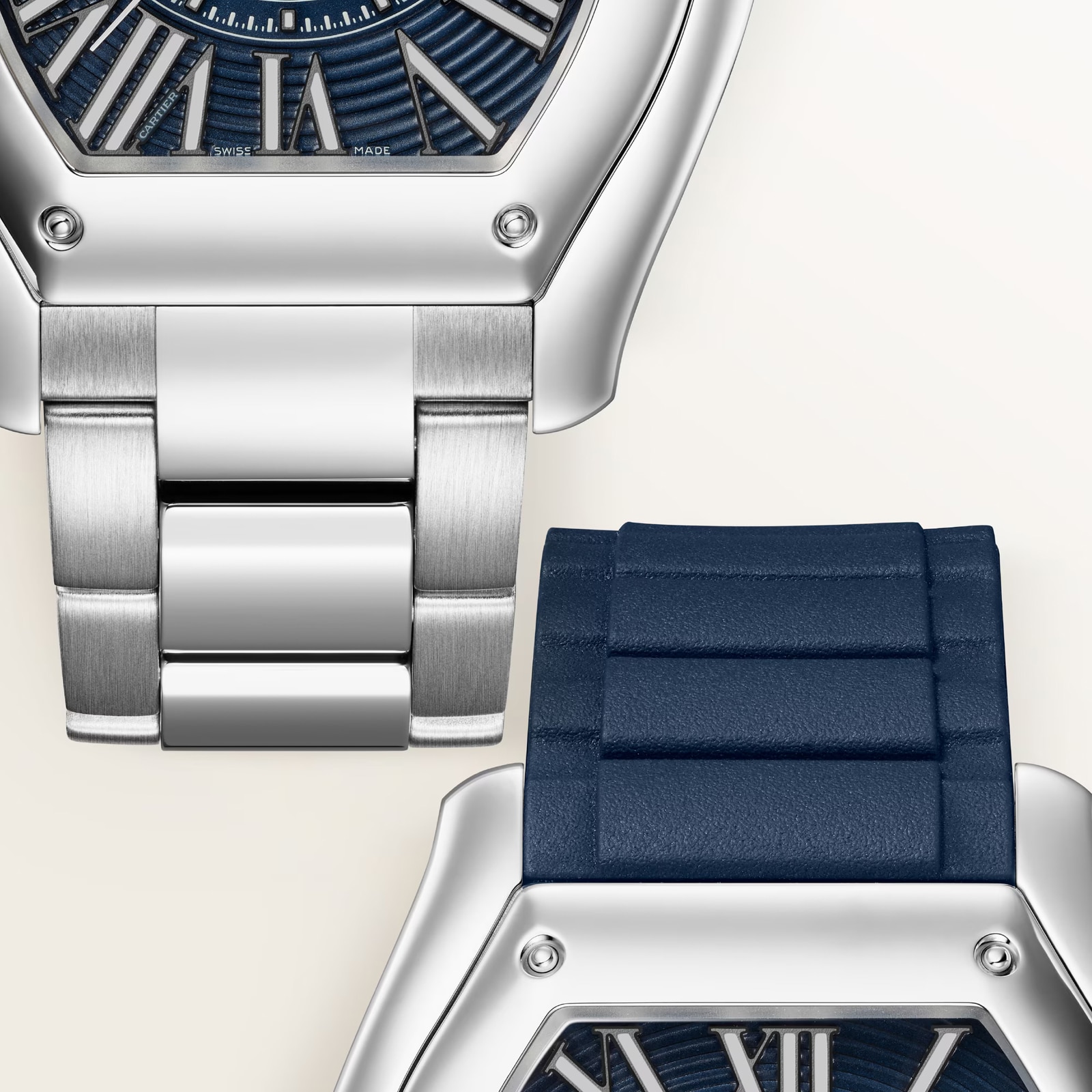 Cartier Roadster watch, large model, Manufacture mechanical movement with automatic winding, Steel case, blue PVD dial.
