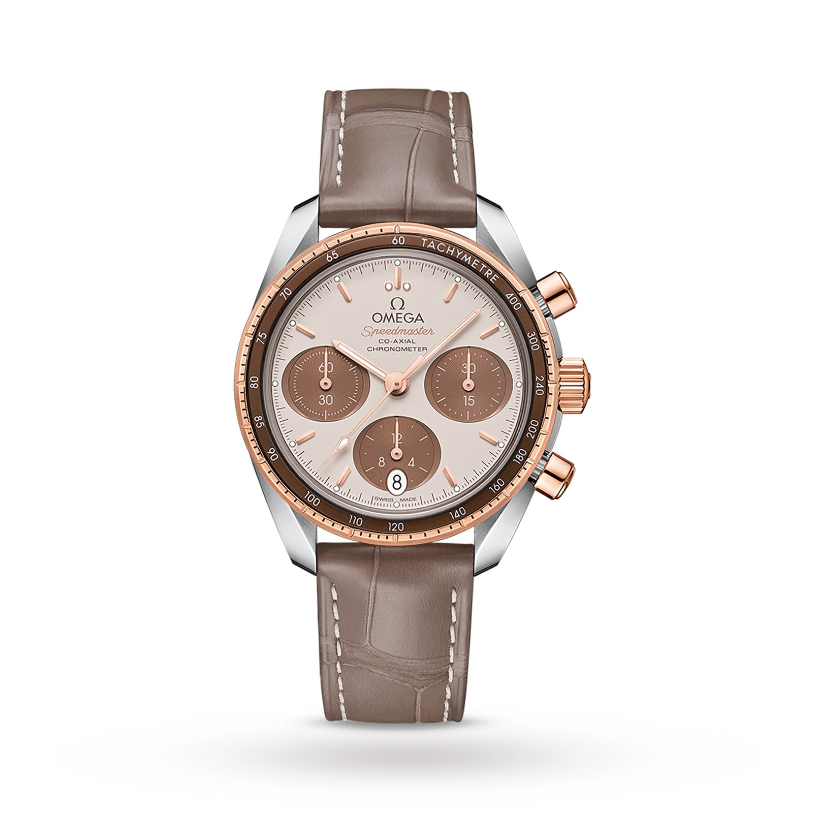 Omega Speedmaster 38 Co-Axial Chronograph Automatic Leather Strap Ladies Watch