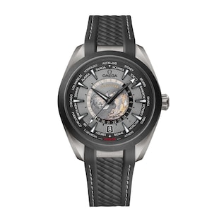 Omega Seamaster Aqua Terra 150m Co Axial Master Chronometer GMT Worldtimer 43mm Mens Watch Black Rubber