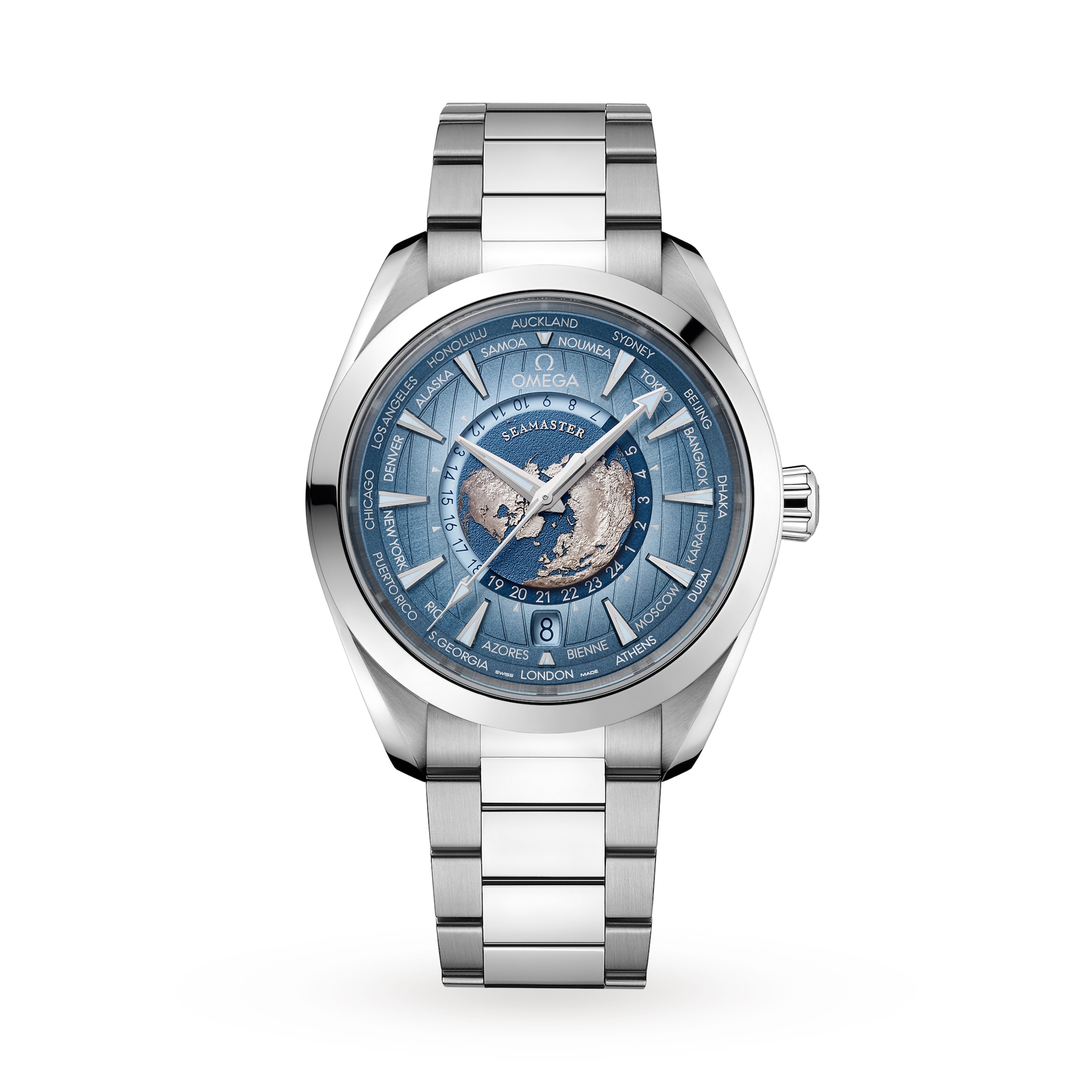 Omega Seamaster Aqua Terra 150M Co-Axial Master Chronometer Gmt Worldtimer 43mm Summer Blue Omega Seamaster Aqua Terra 150M Co-Axial Master Chronometer Gmt Worldtimer 43mm Summer Blue