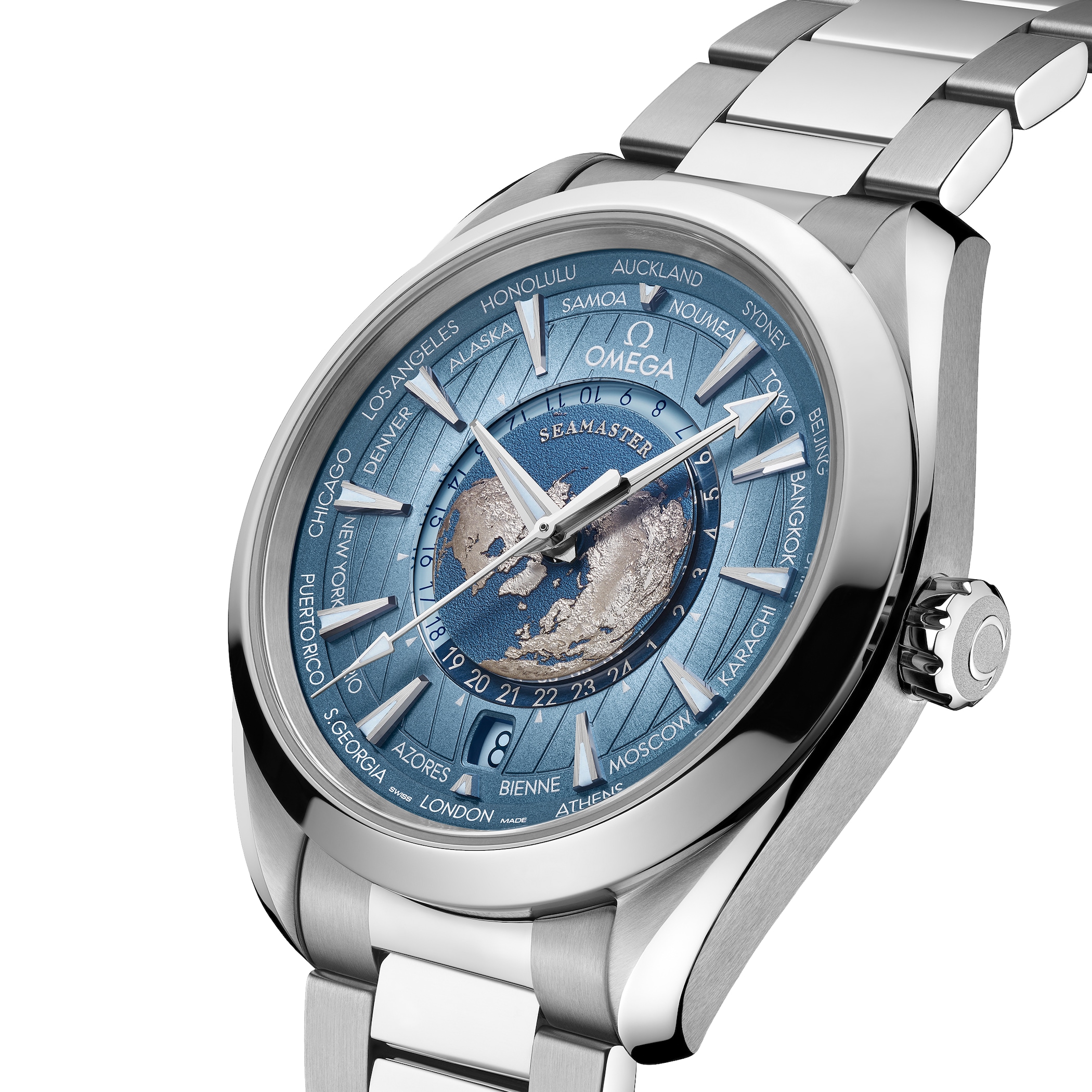 Omega Seamaster Aqua Terra 150M Co-Axial Master Chronometer Gmt Worldtimer 43mm Summer Blue Omega Seamaster Aqua Terra 150M Co-Axial Master Chronometer Gmt Worldtimer 43mm Summer Blue