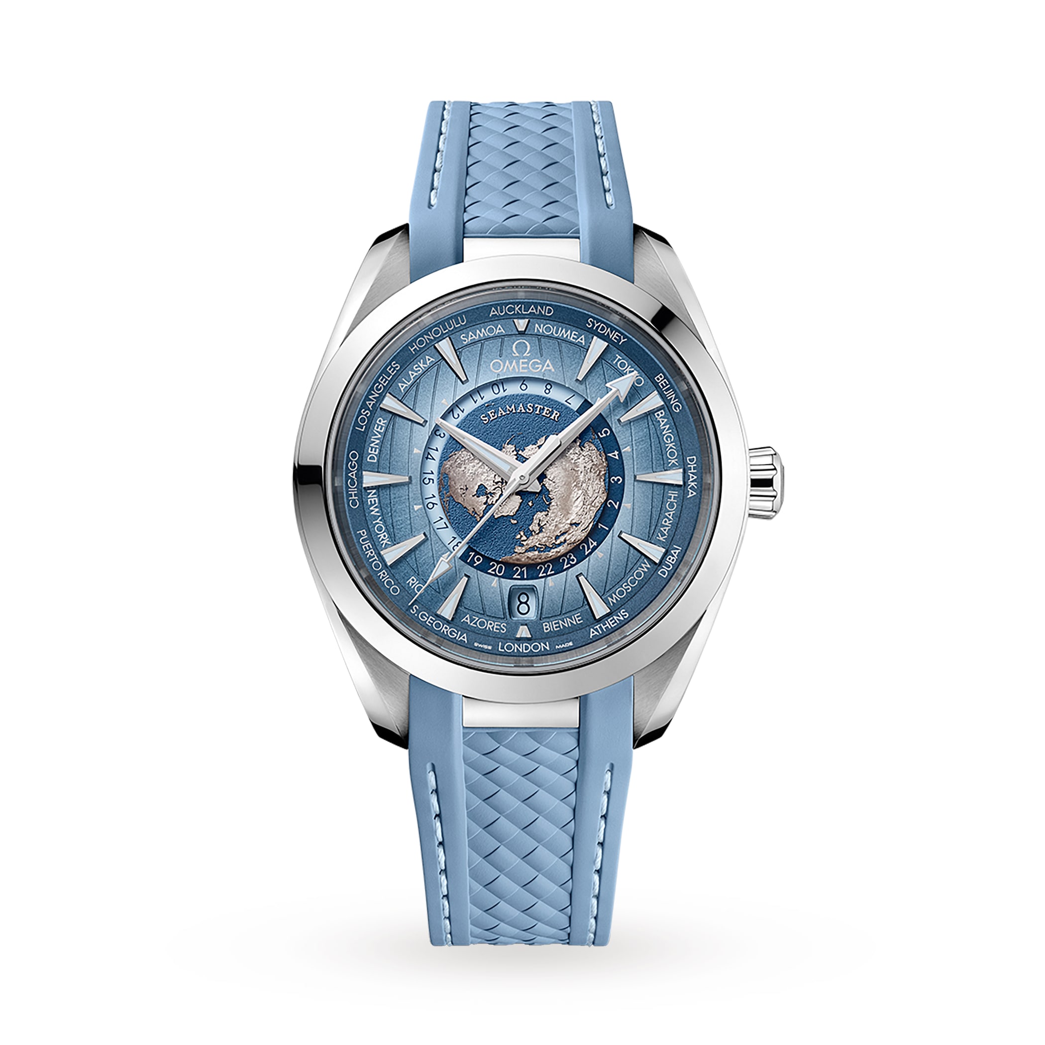 Omega Seamaster Aqua Terra 150M Co-Axial Master Chronometer Gmt Worldtimer 43mm Summer Blue Omega Seamaster Aqua Terra 150M Co-Axial Master Chronometer Gmt Worldtimer 43mm Summer Blue
