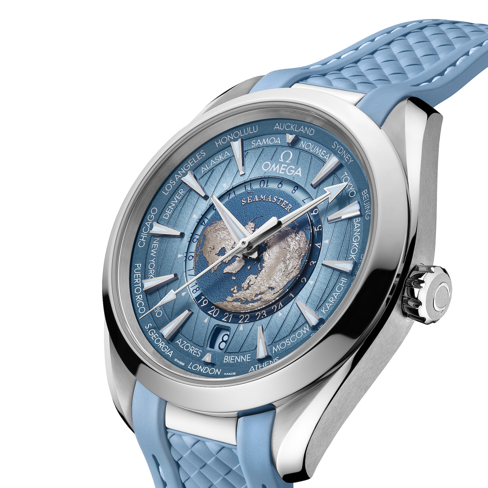 Omega Seamaster Aqua Terra 150M Co-Axial Master Chronometer Gmt Worldtimer 43mm Summer Blue