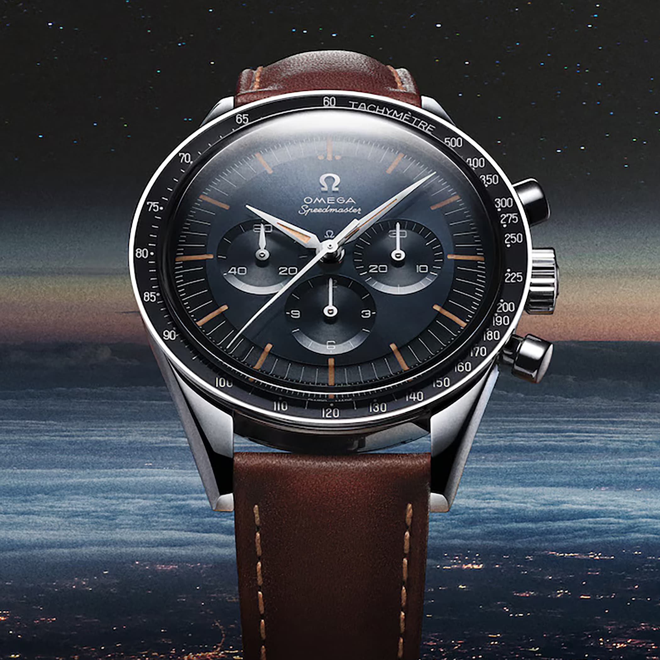 Omega Speedmaster Anniversary Series 40mm Mens Watch Blue -Brown Leather Strap Omega Speedmaster Anniversary Series 40mm Mens Watch Blue -Brown Leather Strap