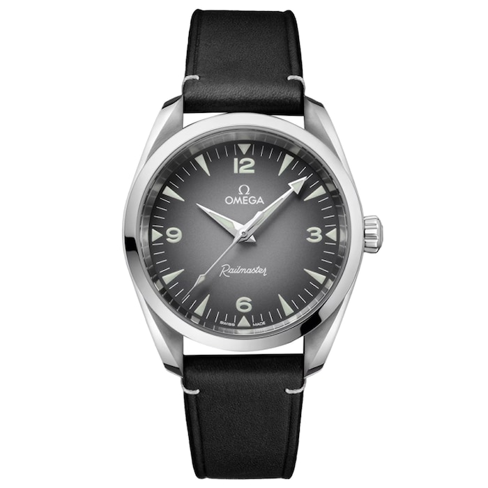 Omega Seamaster Railmaster 38mm Mens Watch Grey Leather