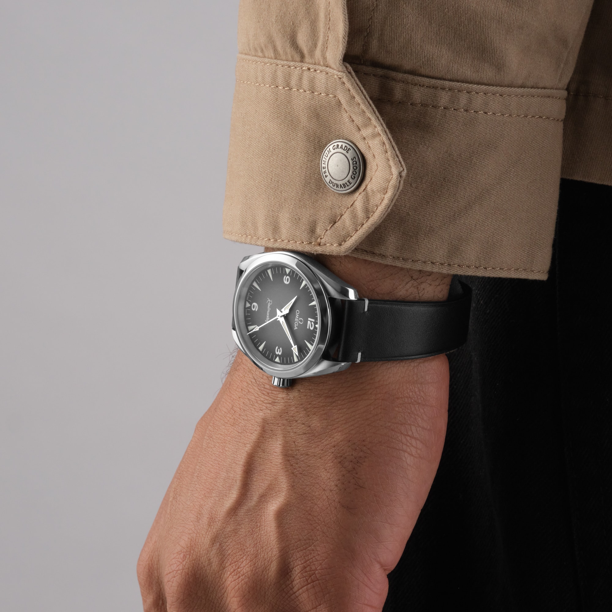 Omega Seamaster Railmaster 38mm Mens Watch Grey Leather Omega Seamaster Railmaster 38mm Mens Watch Grey Leather