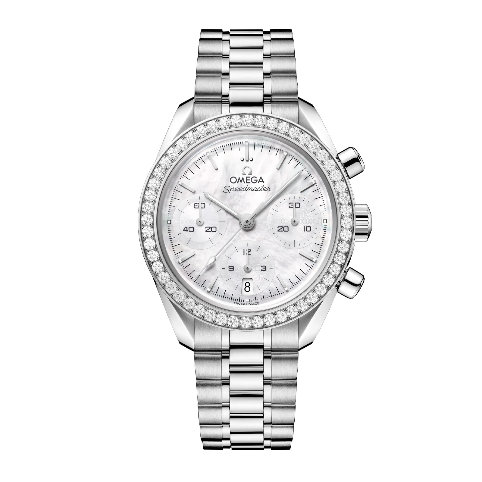 Omega Speedmaster 38mm Ladies Mother of Pearl Dial Diamond Set Bezel Watch