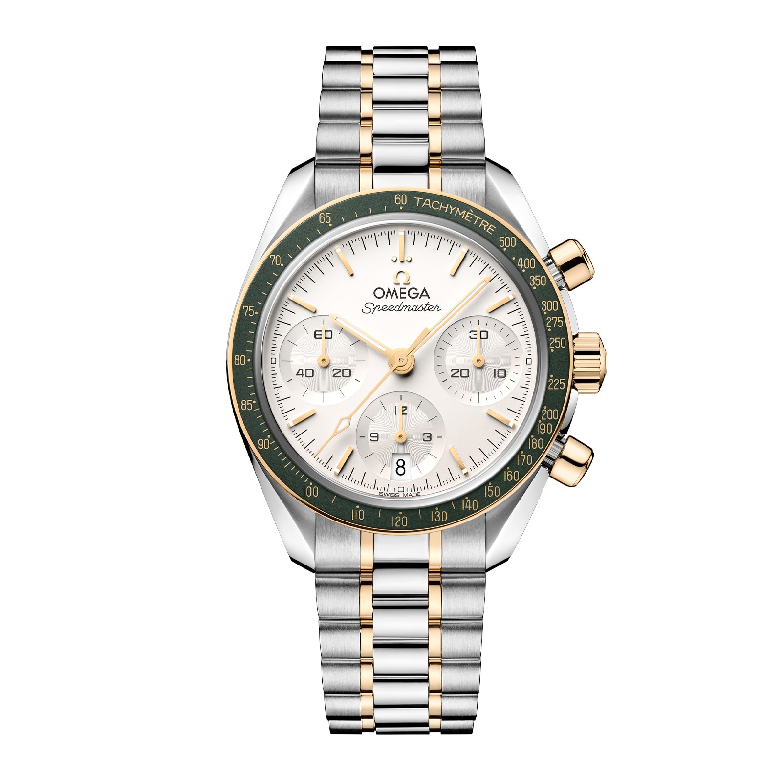 Omega Speedmaster 38mm Mens Silver Dial Moonshine Gold on Steel Watch