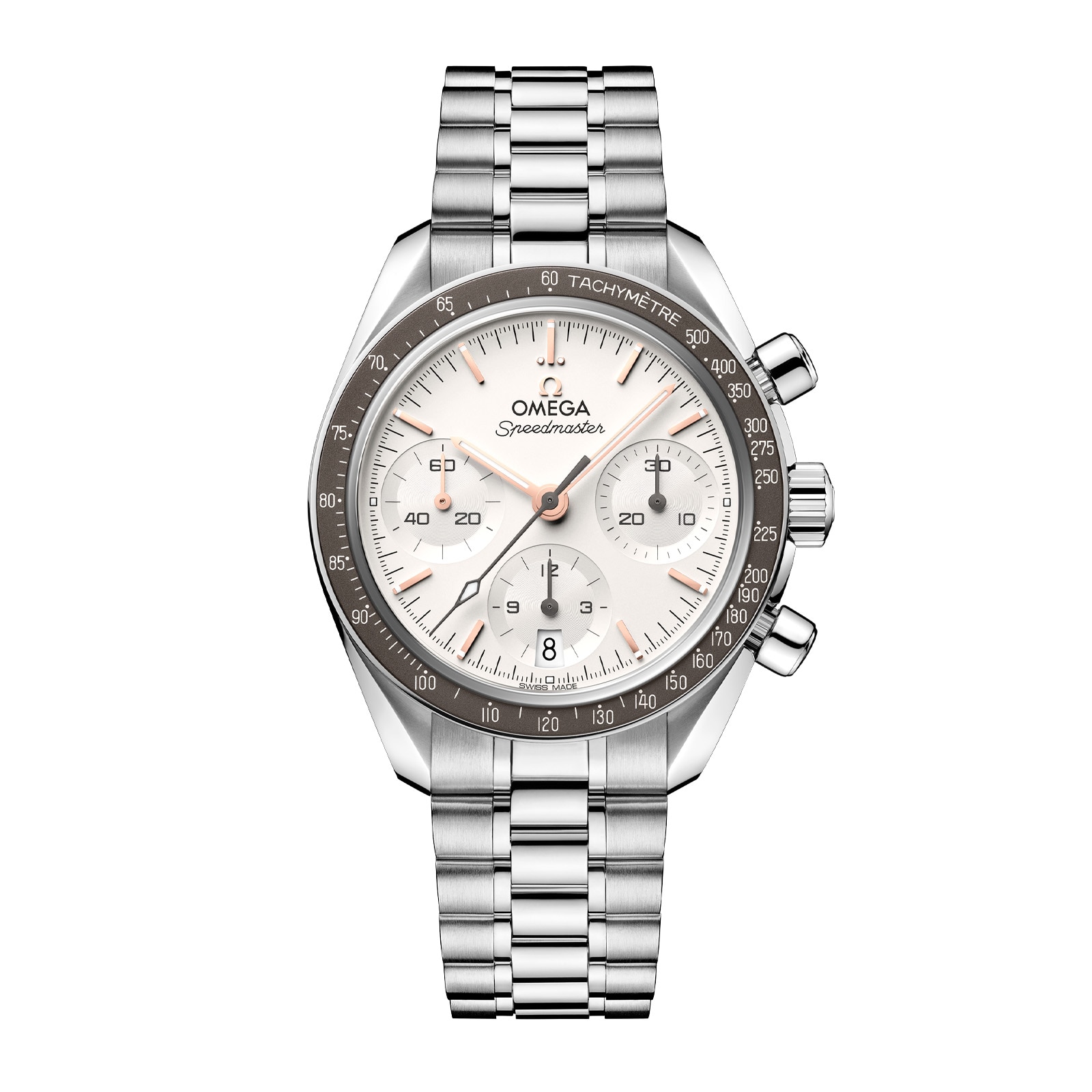Omega Speedmaster 38mm Mens Silver Dial Warm Grey Bezel Watch