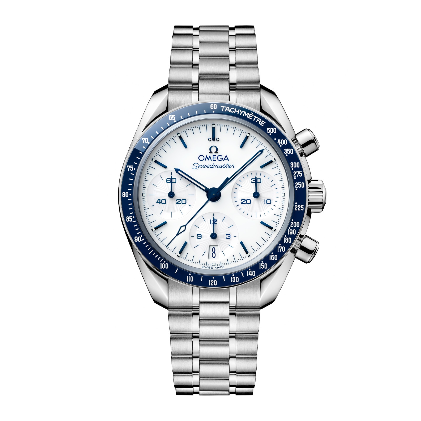 Omega Speedmaster 38mm Mens White Dial Navy Bezel Watch