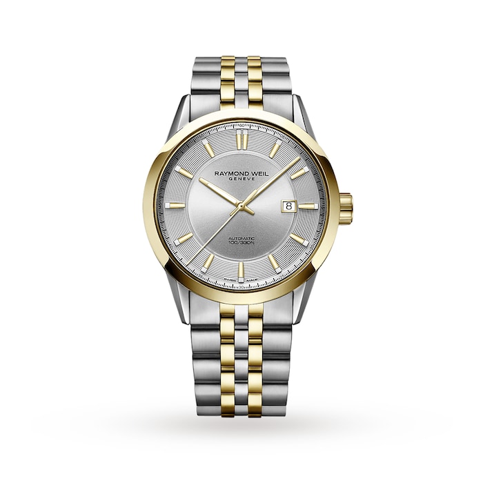Raymond Weil Freelancer Classic Men's Two-Tone Automatic Watch 42mm, stainless steel, silver dial, yellow gold PVD