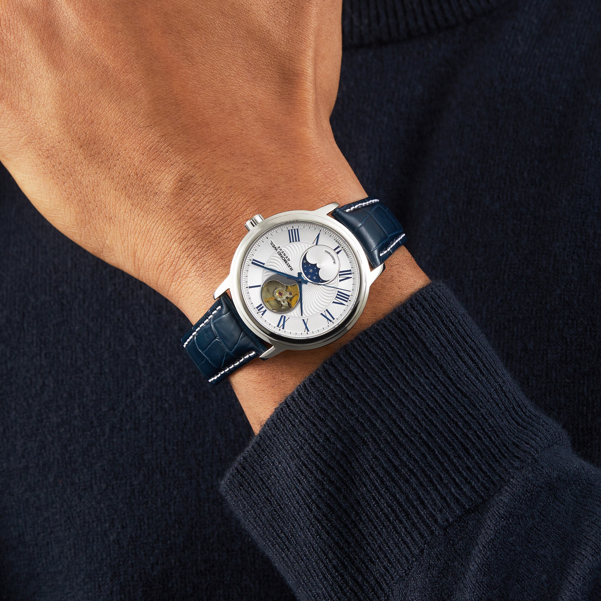 Raymond Weil Maestro Mens Open Aperture & Moonphase Watch 40mm