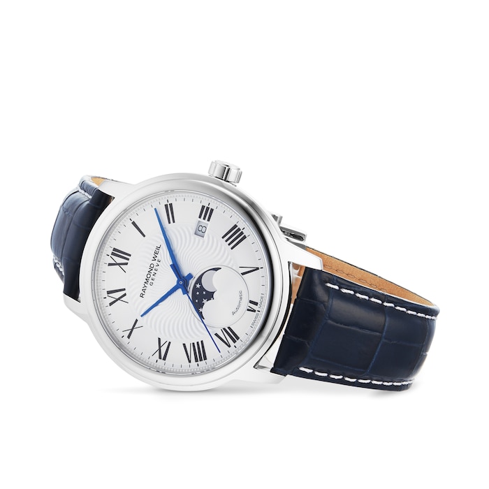 Raymond Weil Maestro Moon Phase Blue Leather Watch 40mm