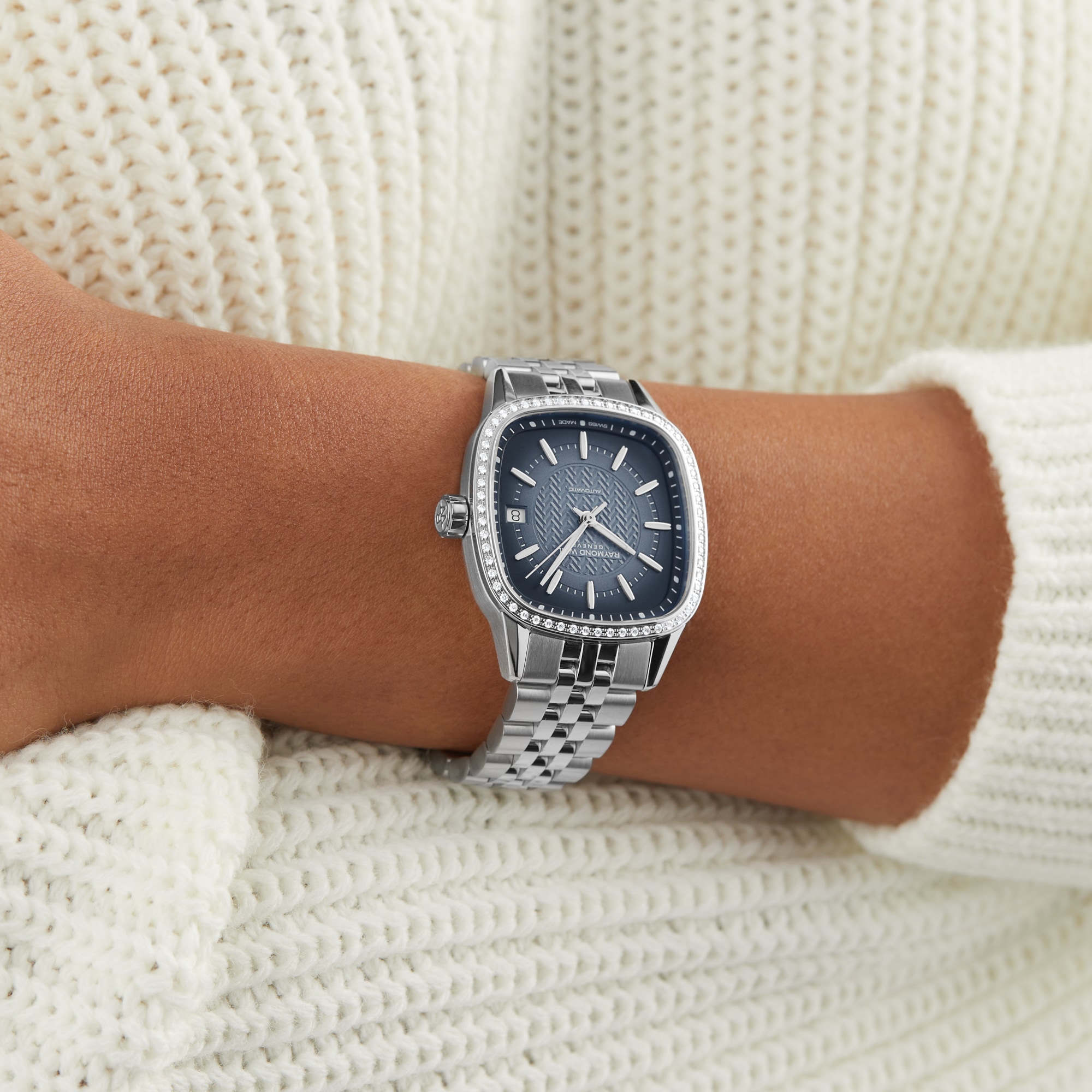 Raymond Weil Freelancer Automatic 34mm x 34mm Ladies Watch Lab Grown Diamonds Blue