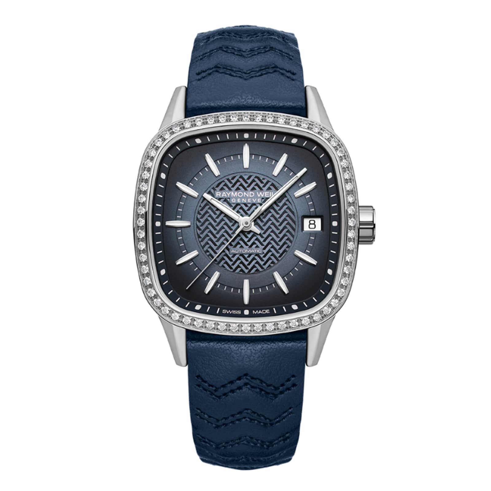 Raymond Weil Freelancer Ladies Automatic Blue Dial 60 Laboratory Grown Diamonds Leather Strap Watch 34.5 x 34.5 mm Raymond Weil Freelancer Ladies Automatic Blue Dial 60 Laboratory Grown Diamonds Leather Strap Watch 34.5 x 34.5 mm