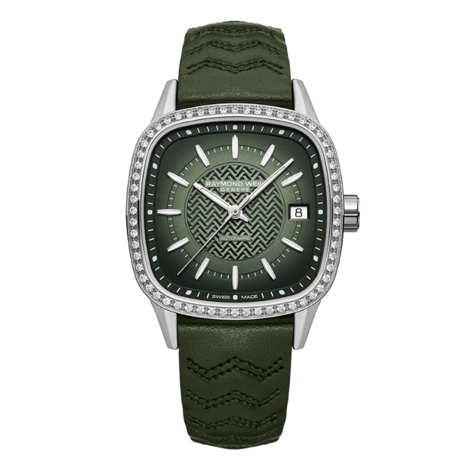 Raymond Weil Freelancer Ladies Automatic Green Dial 60 Laboratory Grown Diamonds Leather Strap Watch 34.5 x 34.5 mm Raymond Weil Freelancer Ladies Automatic Green Dial 60 Laboratory Grown Diamonds Leather Strap Watch 34.5 x 34.5 mm