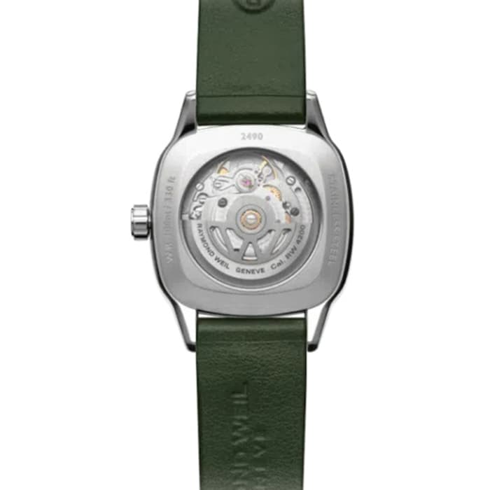 Raymond Weil Freelancer Ladies Automatic Green Dial 60 Laboratory Grown Diamonds Leather Strap Watch 34.5 x 34.5 mm