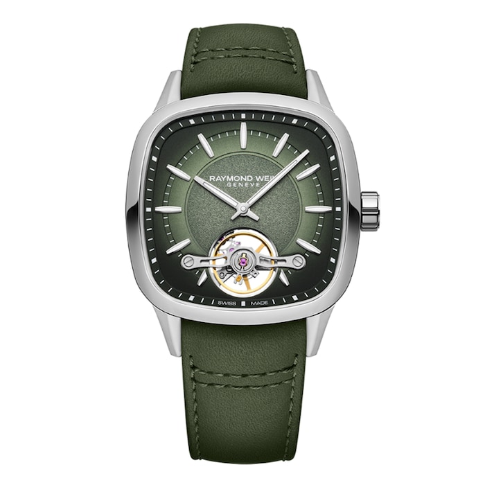 Raymond Weil Freelancer Calibre RW1212 Mens Automatic Green Leather Strap Watch 40 x 40 mm