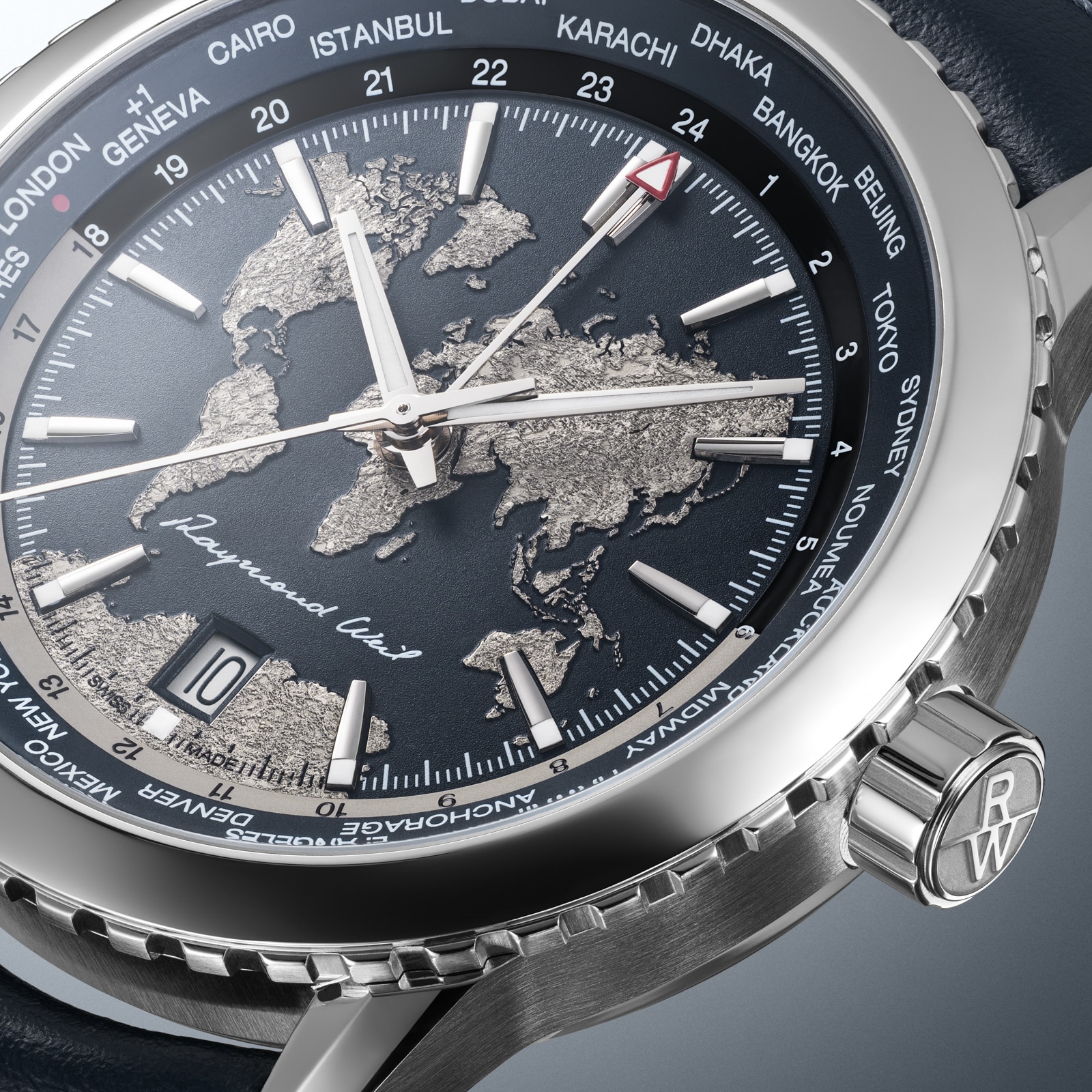 Raymond Weil Freelancer World-Traveller GMT Limited Edition 40mm Mens Watch Blue Dial Leather Strap