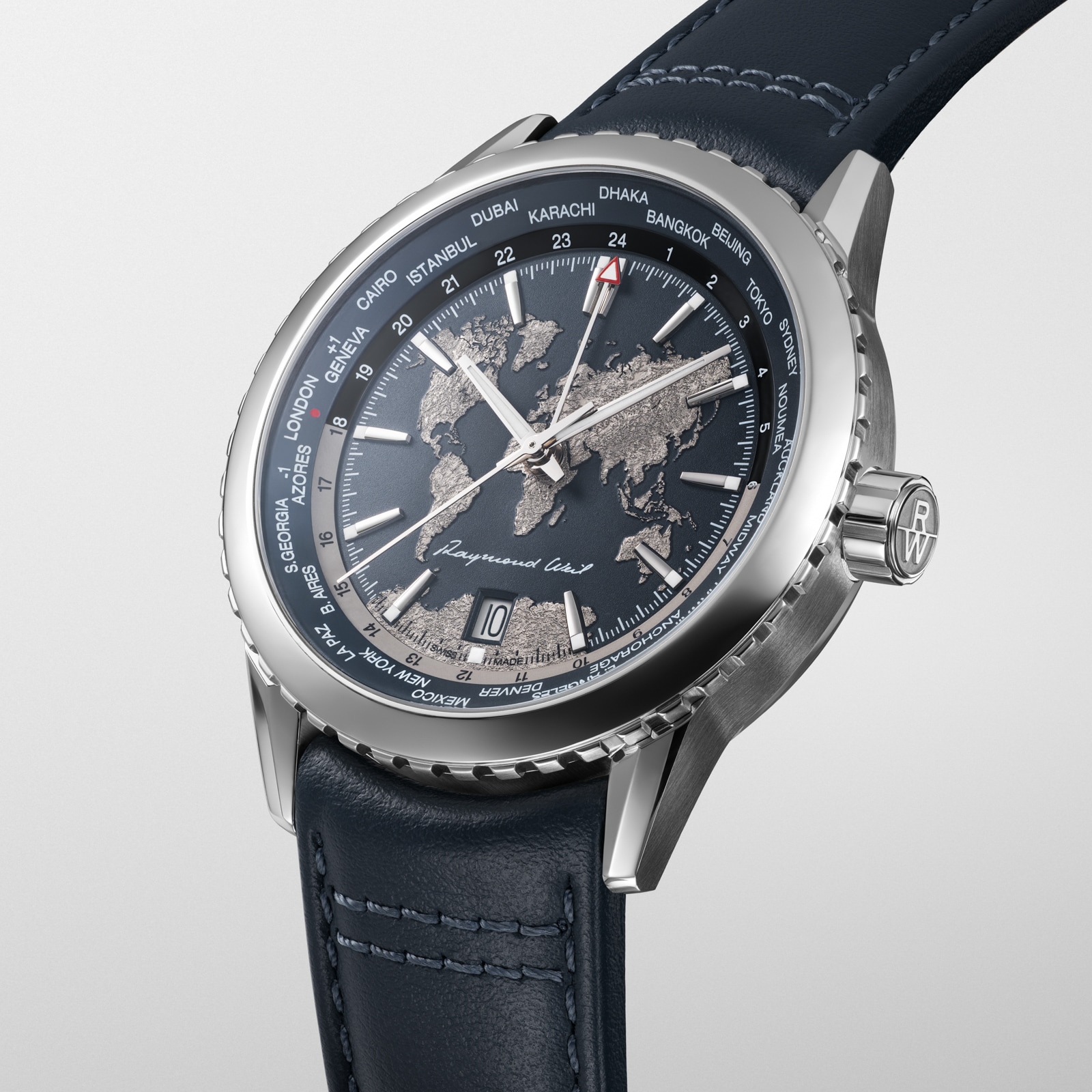 Raymond Weil Freelancer World-Traveller GMT Limited Edition 40mm Mens Watch Blue Dial Leather Strap