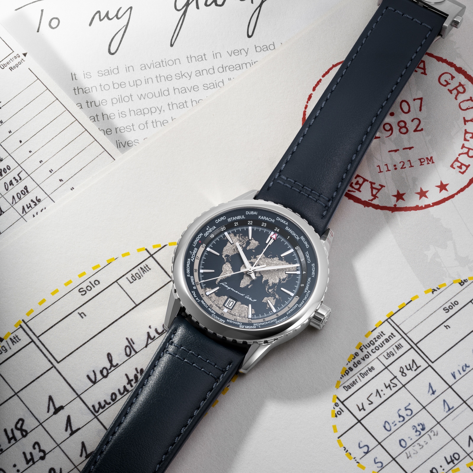 Raymond Weil Freelancer World-Traveller GMT Limited Edition 40mm Mens Watch Blue Dial Leather Strap