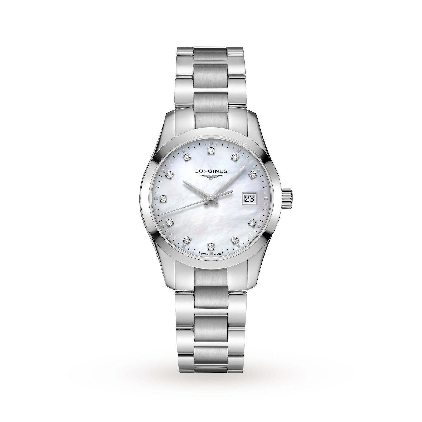 Longines Conquest Classic 34mm Mother Of Pearl Stainless Steel Ladies ...