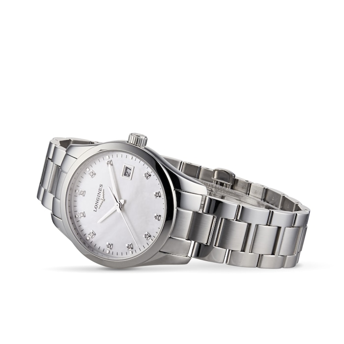 Longines Conquest Classic 34mm Mother Of Pearl Stainless Steel Ladies Watch