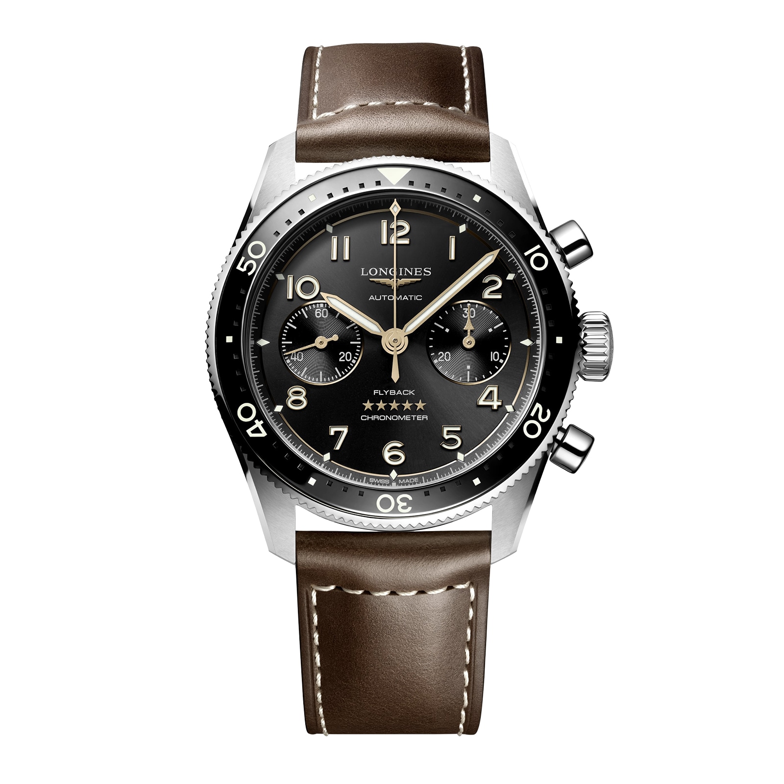 Longines black leather online strap