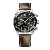 Longines Spirit Flyback 42mm Steel Brown Leather Strap Black Sunray Dial