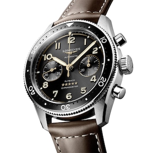 Longines Spirit Flyback 42mm Steel Brown Leather Strap Black Sunray Dial
