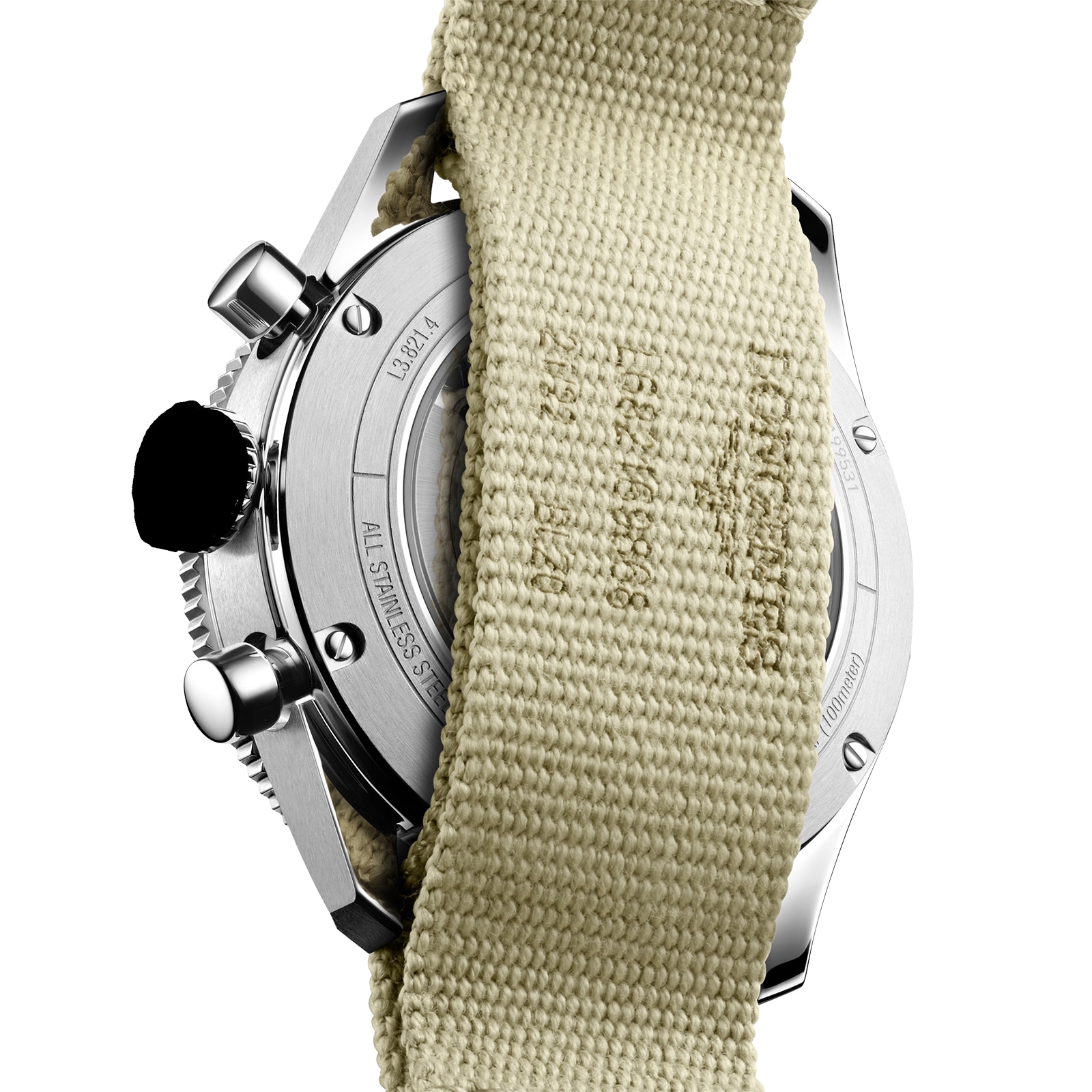 Longines Spirit Flyback 42mm Steel Beige NATO Strap Black Sunray Dial